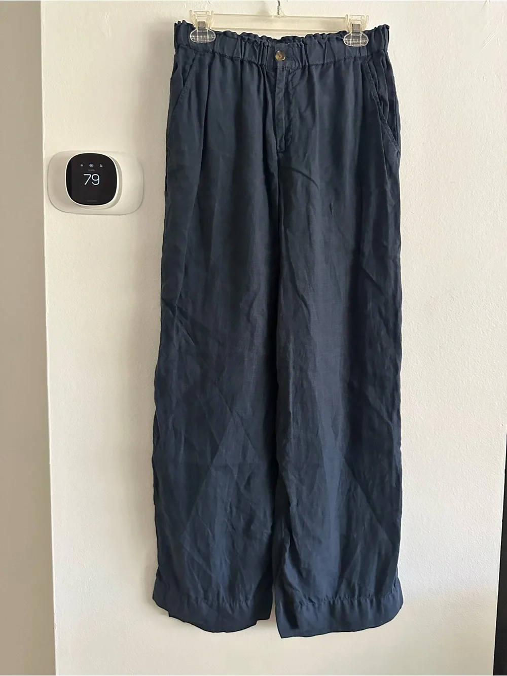 Faherty linen Navy Wide-Leg Elastic Waist Pants women medium - Picture 2 of 8